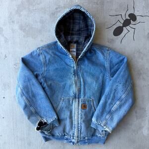 Vintage Y2K Carhartt J139 DST denim blue hooded work wear jacket